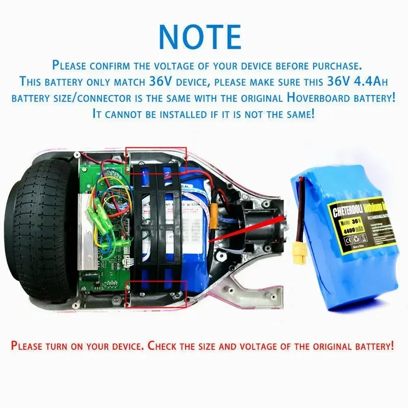 호버 보드 리튬 배터리 팩, 전기 스쿠터 트위스트 자동차 배트, 충전식 배터리, 36v, 10s2p, 4400mAh, 36v, 4.4Ah