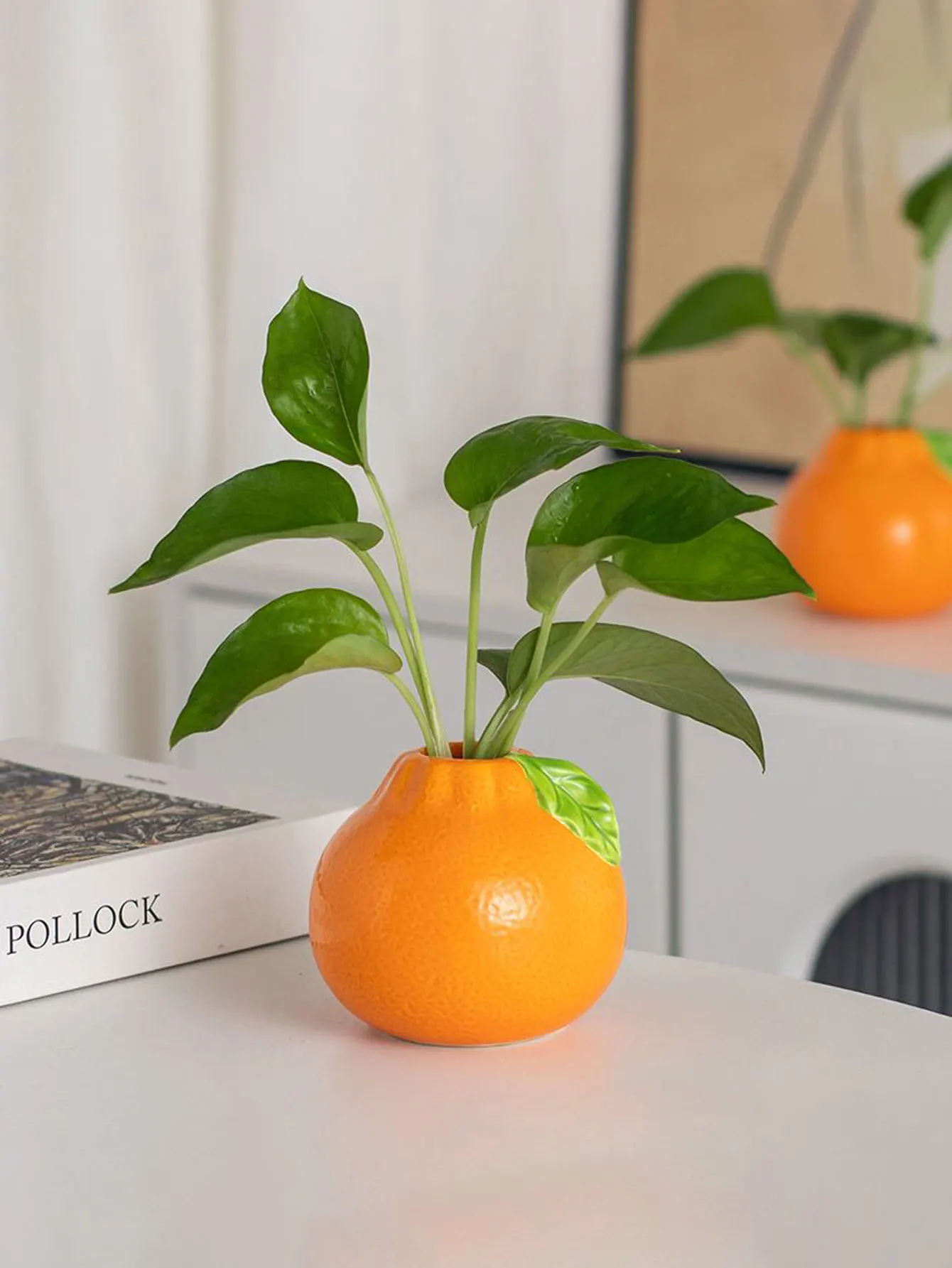 1pc Home Decoration Creative Orange Tangerine Vase Ceramic Water-Grown Green Radish Hydroponic Flower Pot DesktopDesk Decoration