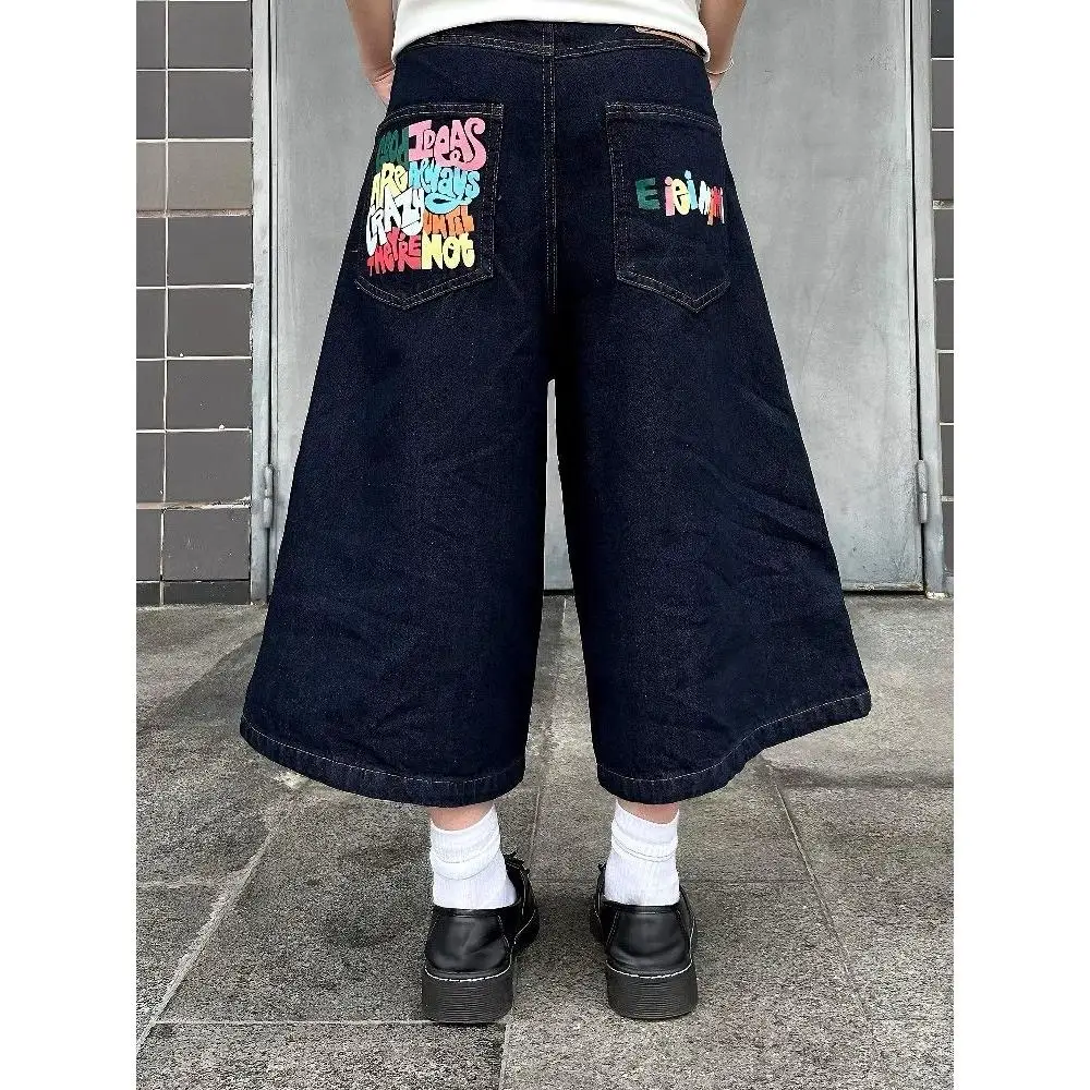 

Джинсы унисекс в американском ретро-стиле с принтом, длина 7/8, летние, новые, прямые, повседневные, из денима, для уличной моды