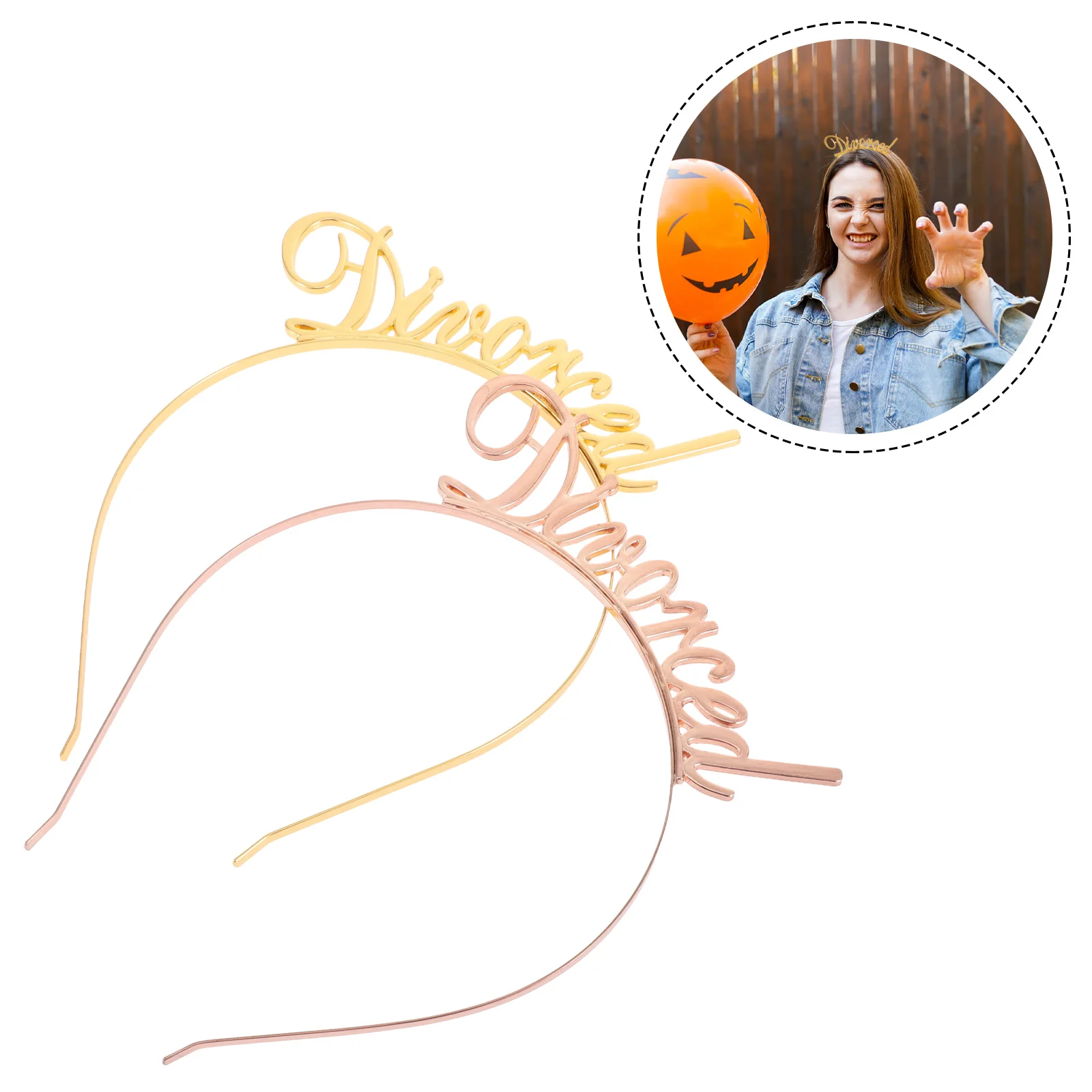 

2 Pcs Divorced Letters Decorative Alloy Headbands for Women Hair Hoops Elastic Tiara Party Accessories Gold