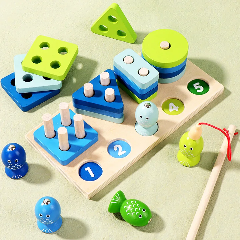 Children's educational toys magnetic fishing games wooden alphanumeric cognitive fishing toys kindergarten parent-child game