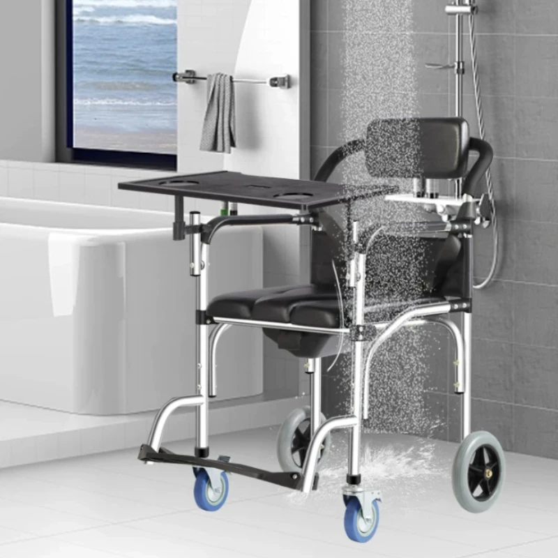 Adjustable Safety Bathroom Chair, 3-in-1 Shower & Toilet Commode with Padded Seat for Elderly & Mobility Aids Assistance At Home