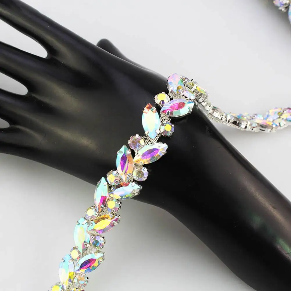 1 Yard Rhinestone Trim Shining Glass Craft Row Glitter Stone Charms DIY Making AB/ Faux Crystal Chain Shoes Clothing Accessories