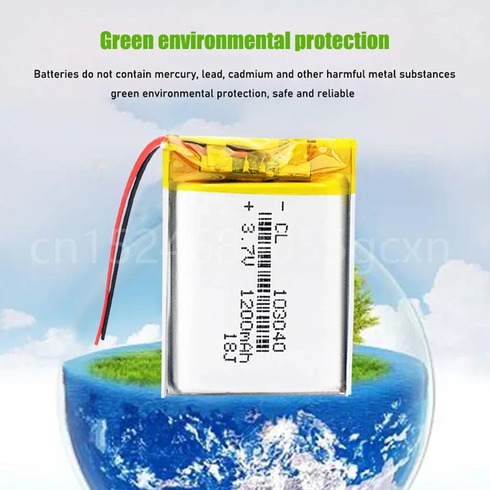 3.7V Lithium Ion Polymer Li Polymer 103040 1200mah Battery For LED Flashlight Remote Controller Selfie Stick