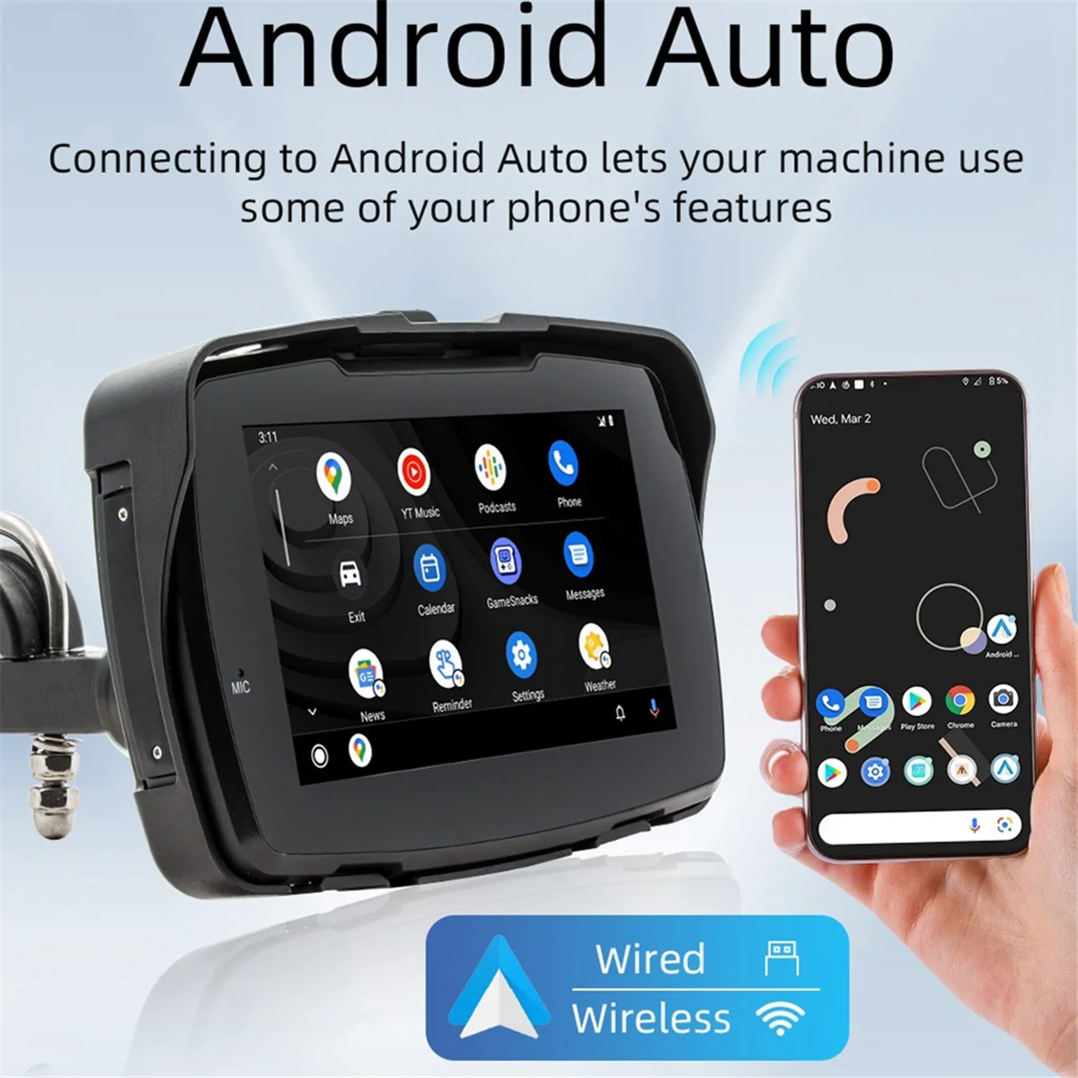Moto GPS Navigation IP65 étanche sans fil Carplay Android Auto affichage 5 pouces Bluetooth Portable ScreenHUG