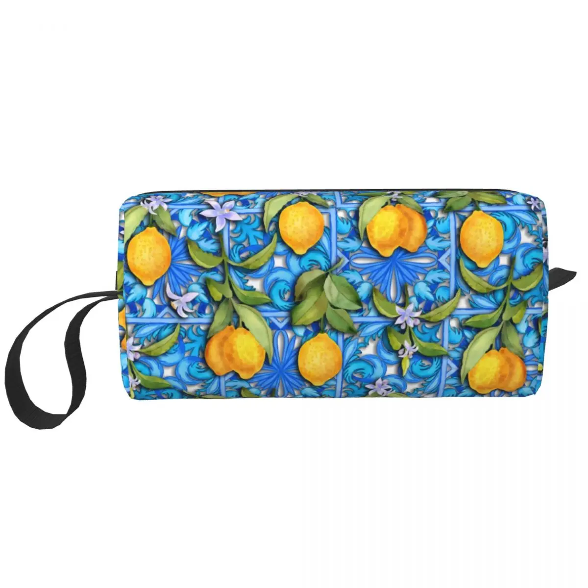 Custom Mediterranean Summer Fruit Lemons Tiles Toiletry Bag Women Makeup Cosmetic Organizer Ladies Beauty Storage Dopp Kit Case