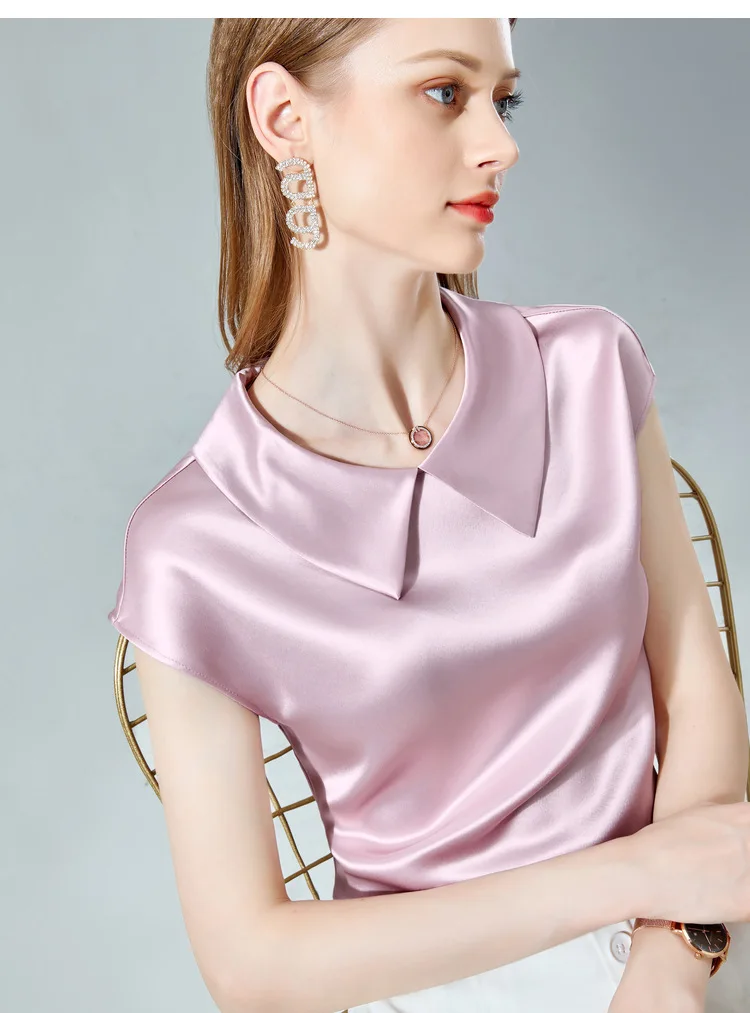 Camisas De Mujer Elegant Ice Silk Shirt Plus Size Artificial Silk Tops Acetate Satin Blouse Doll Collar White Girlish Blouse