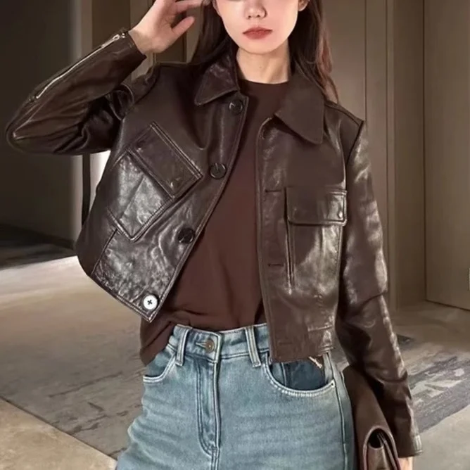 High-End Europeo Sle Donna Biker Or Jaet Colletto alla coreana Cappotto in pelle PU Versatile Fasionable Pendolarismo Vento Vestibilità ampia