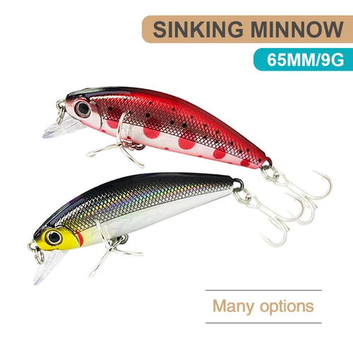 Imagen 1 del producto 6,5 cm 9g Señuelos de Pesca hundimiento Minnow Wobbler fundición larga cebo duro Artificial Jerkbait accesorios de pesca trucha lubina MN609