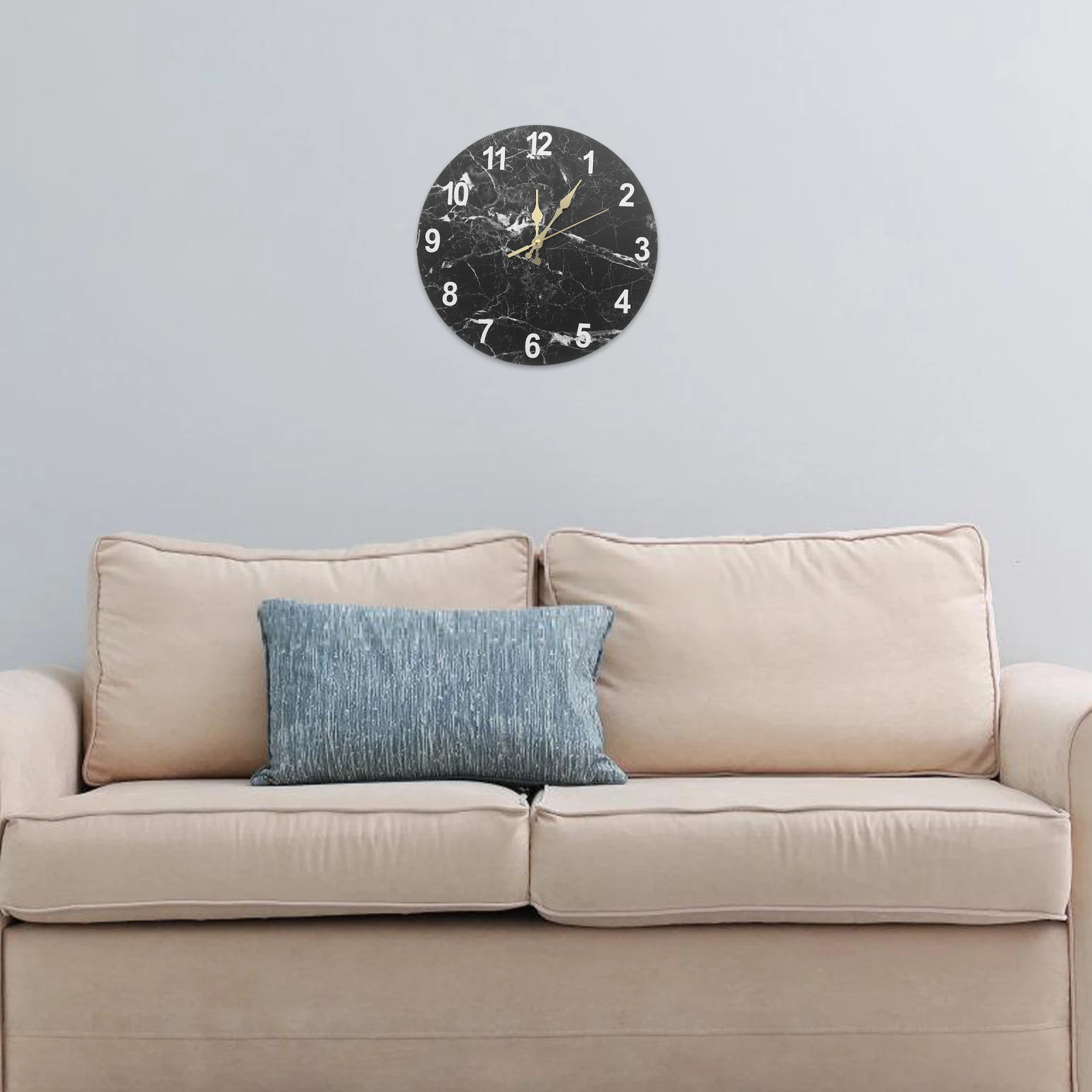 

Marble Pattern Wall Clock for Living Room Minimalist Non Ticking Livingroom Clocks Metal Decorative