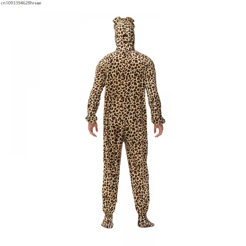 동물 표범 곰 점프 슈트 Onesies 여성과 남성을위한 원피스 잠옷 할로윈 파티 카니발 표범 코스프레 의상