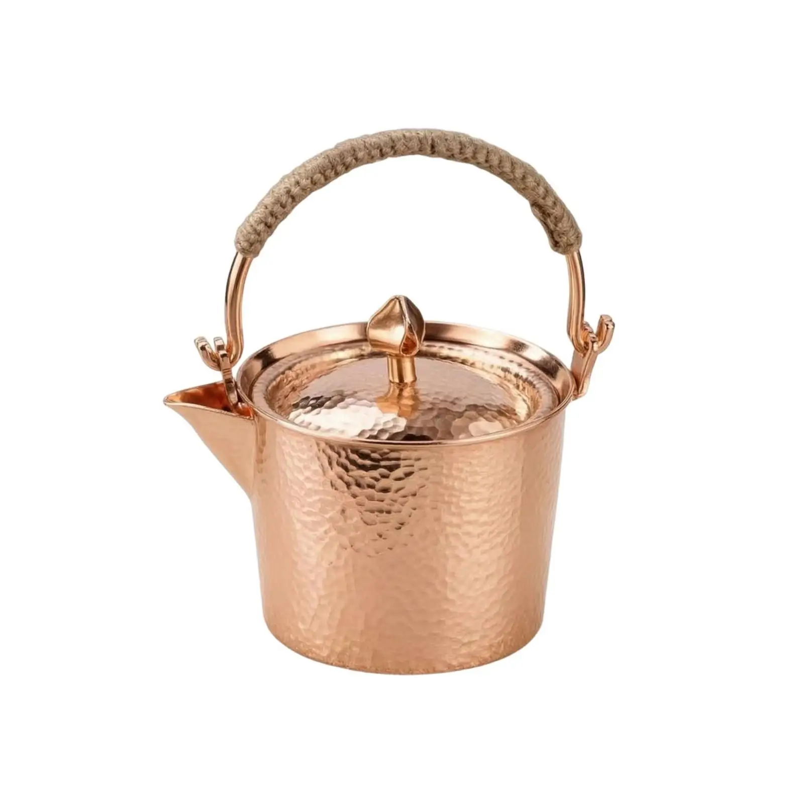 Hammered Copper Kettle Traditional Bucket Teapot for Boiling Water Stovetop Tea Maker with Hemp Rope Handle