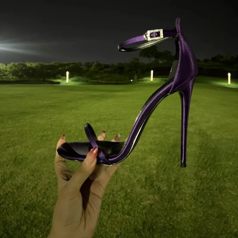 Fashion Woman Sexy  12cm Sandal Ankle Strap High Heels Purple Party Nightclub Show Pointed Toe Slingback Ladies Shoes image 5