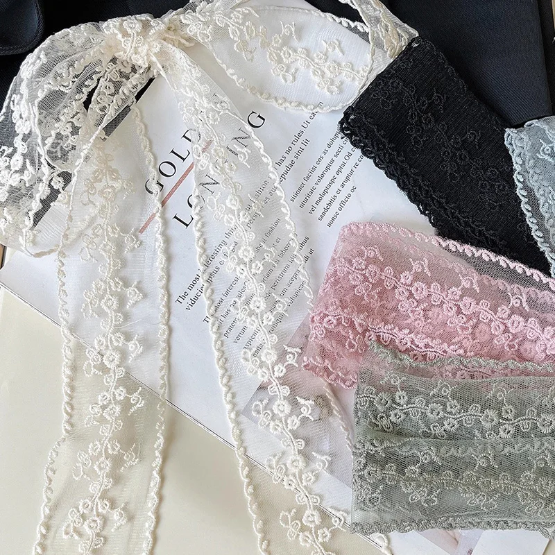 1 Yard Floral Embroidered Lace Ribbon 5cm Wide DIY Accessories for Women, Decorative Ribbon for Hair, Gift Box Bouquet Wrapping