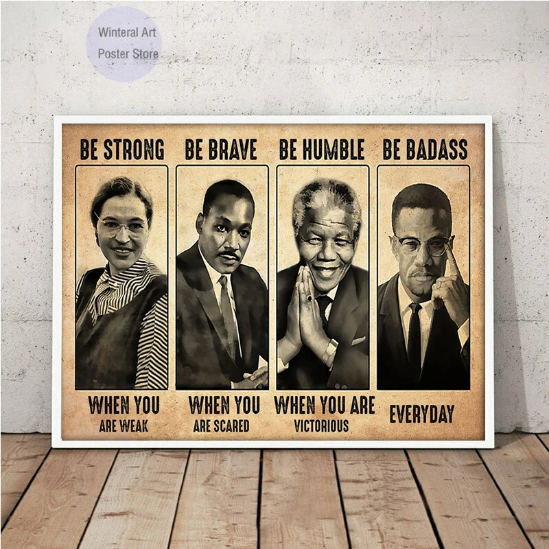 MT1293 Strong Martin Luther King Nelson Mandela Malcolm X Wall Art Picture Canvas Painting Poster Prints Living Room Home Decor