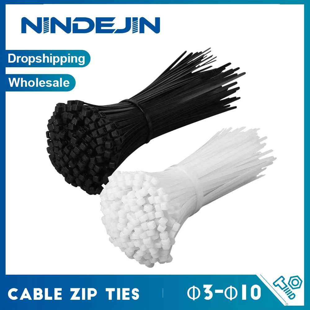 100-1000pcs Self-locking Nylon Cable Zip Ties Organizer 200mm 400mm 500mm Black White Plastic Zip Tie Wrap Strap for Car Fenders