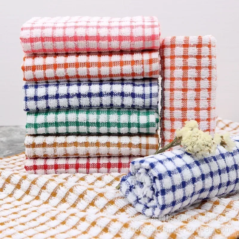 10Pcs Cotton Kitchen Tea Towels Absorbent Lint Free Catering Restaurant Plaid Cloth Dish Towels