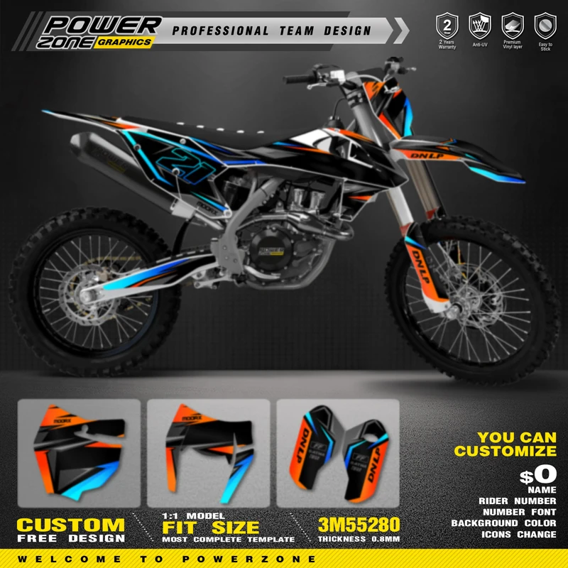 PowerZone Custom Team Graphics Backgrounds Decals Stickers Kit For KTM SX SXF MX 16-18  EXC XCW Enduro 17-19 125 to 500cc 116