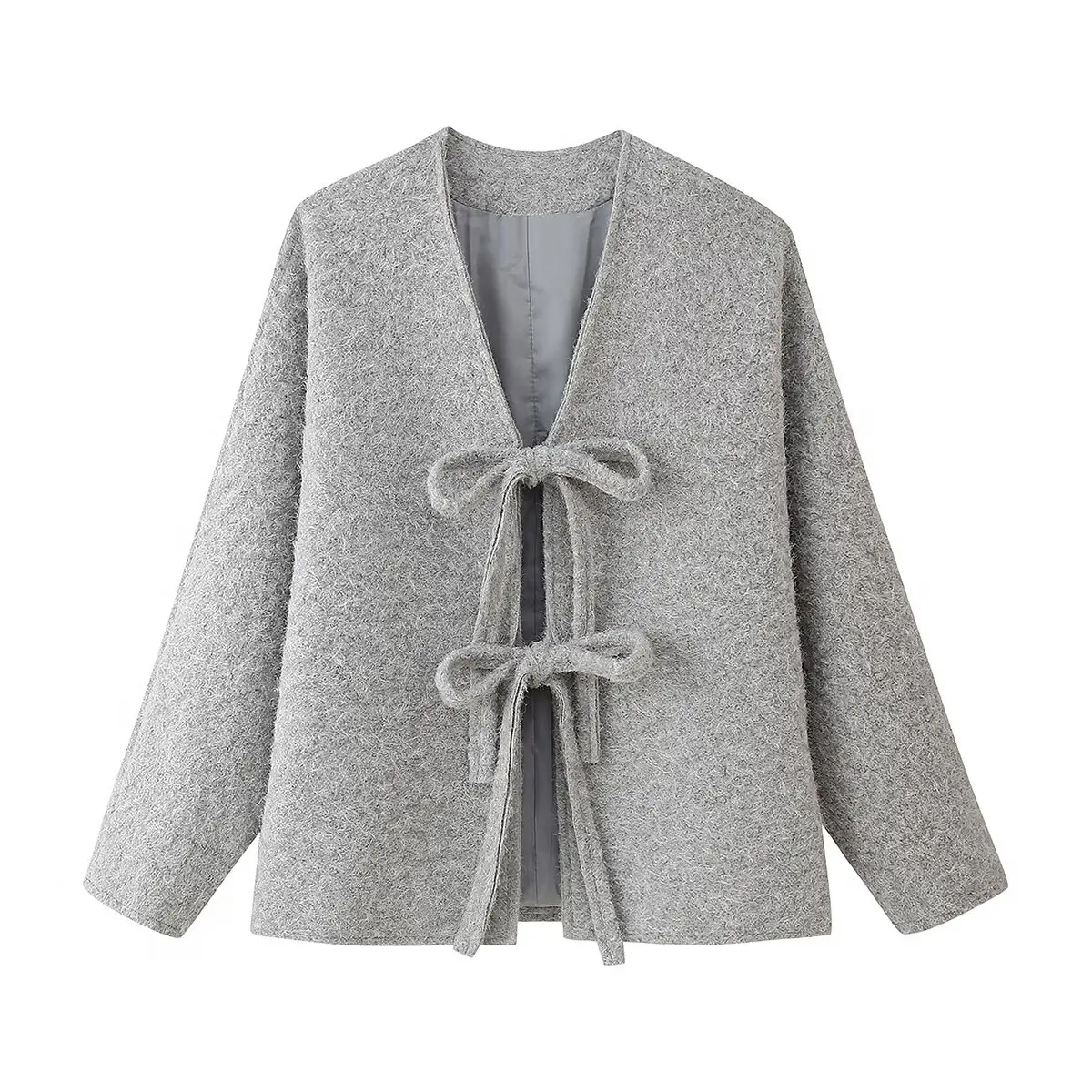 

UNIZERA women's coat temperament V-neck solid color long sleeved lace up autumn new warm coat