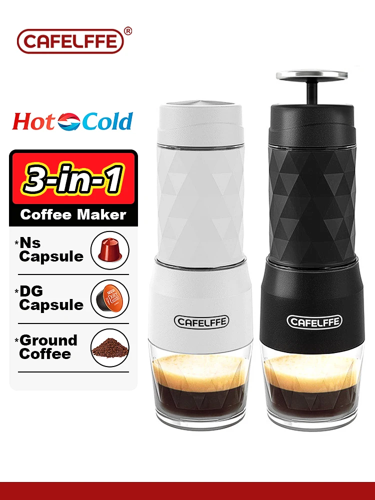 Cafelffe 3 In1 macchina da caffè portatile acqua calda/fredda macchina per caffè Espresso manuale per Capsule e pressa a mano a terra Brewer escursionismo viaggi