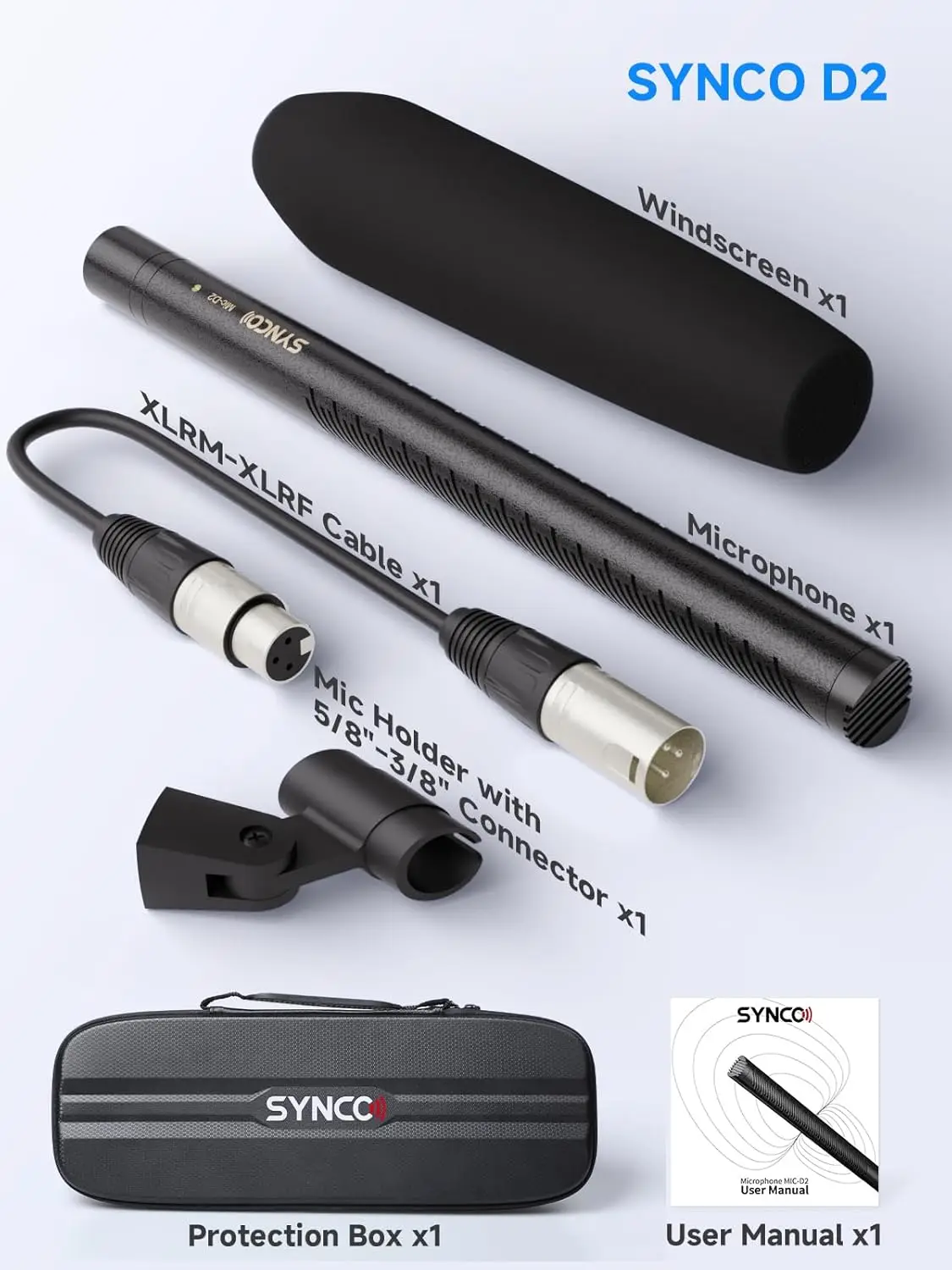Микрофон SYNCO D2 XLR для видеокамер и DSLR-камер, профессиональный направленный микрофон для аудио- и видеозаписи с выходом XLR