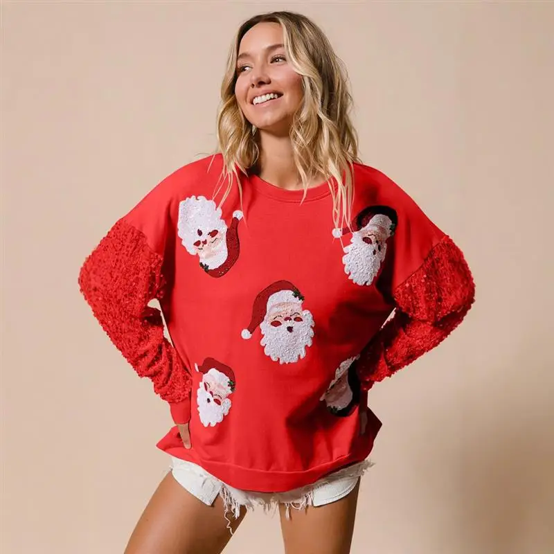 Faionable Cisas S Claus الكرتون الترتر طويل Sve هوديي المرأة عبر الحدود جديد Sle المرأة Faionable
