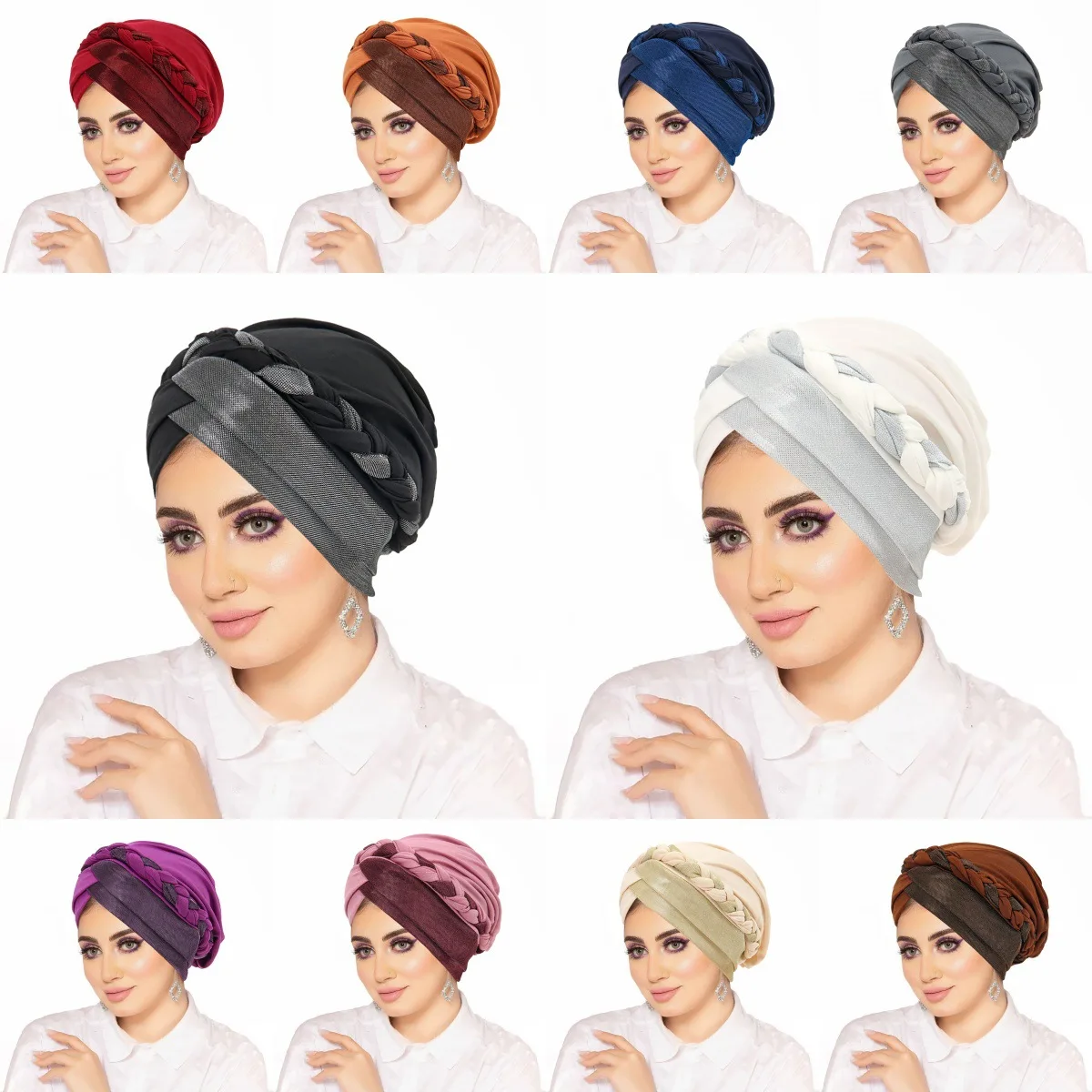 

Forehead Cross Muslim Hijab Hat Women Chemo Cap Braid Headscarf Beanies Bonnet Head Wrap Turban Bandanas Headband Turbante Mujer