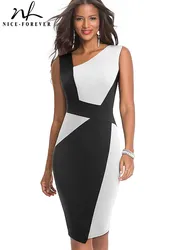 Nizza-Für Immer Vintage Kontrast Farbe Patchwork Tragen zu Arbeiten Kleider Business Party Bodycon Büro Elegante Frauen Kleid B517