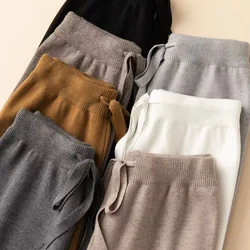 Thick Warm Knitted Casual Chic Basic Soft Elastic High Waist Women's Pants Korean Fashion Straight Ankle-Length Pants For Women