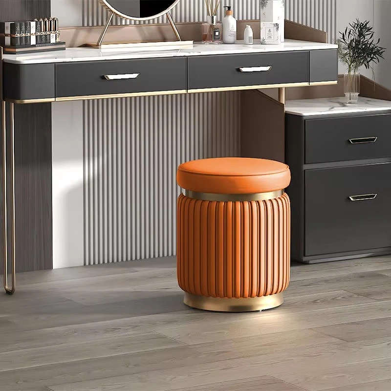 Nordic modern minimalist high-end makeup chair bedroom round leather stool