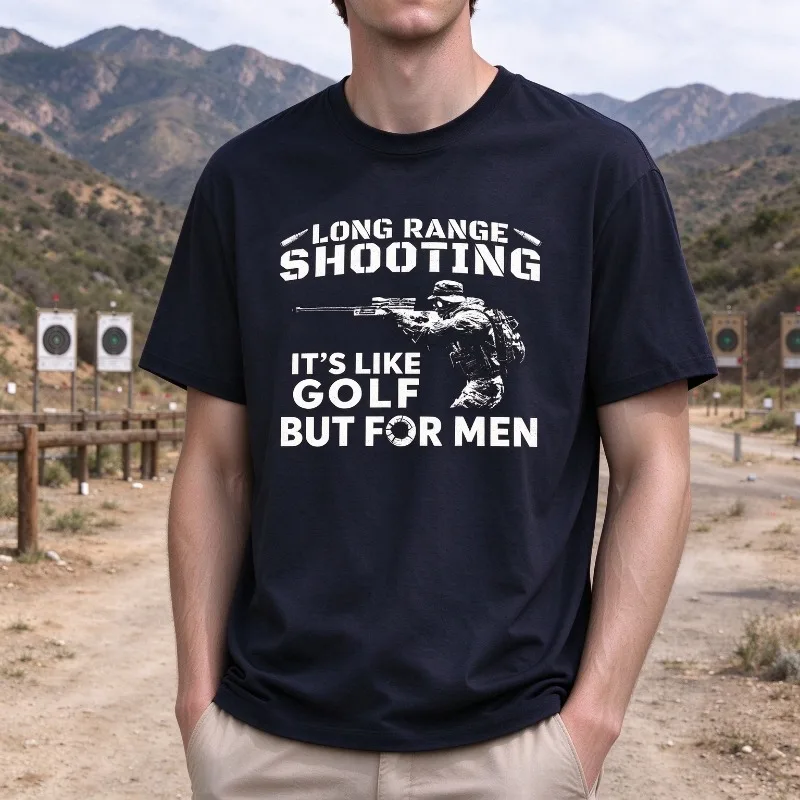 Long Range Shooting Golf Humor Outdoor Sport Graphic Print Men's T-Shirt 100% Cotton Short Sleeve Casual Men's Sport Top
