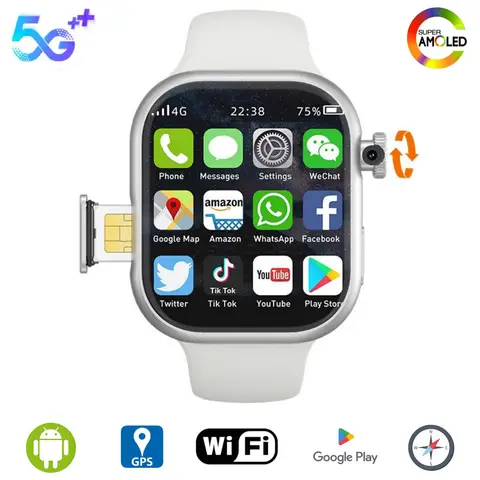 Goldenspike S10 스마트 워치 2.29 인치 아몰레드 스마트워치, 안드로이드 9.0 심 카드, 800W HD 로터리 카메라, GPS 와이파이 앱 스토어, 256GB