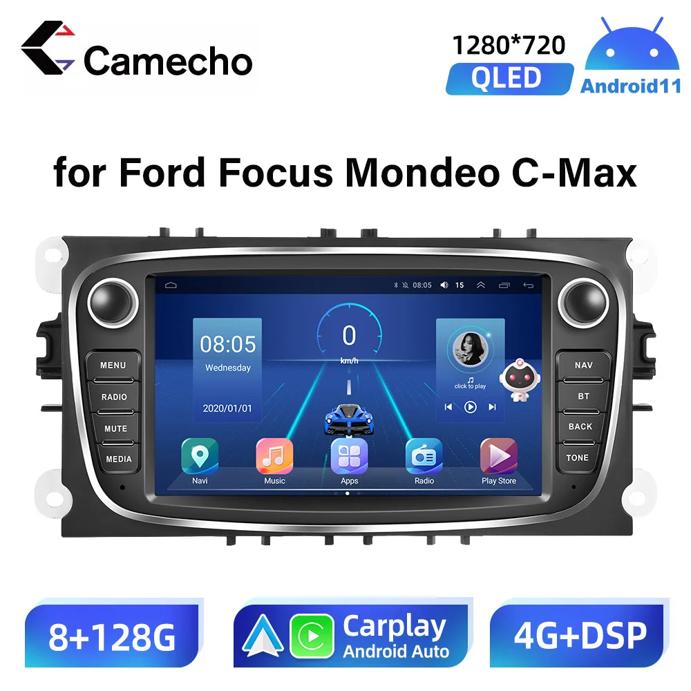 

Camecho for Ford Focus Mondeo C-MAX S-MAX Galaxy II Kuga Car Radio 2 Din Car Multimedia PlayerGPS RDS Auto Carplay+DSP 64G 128G