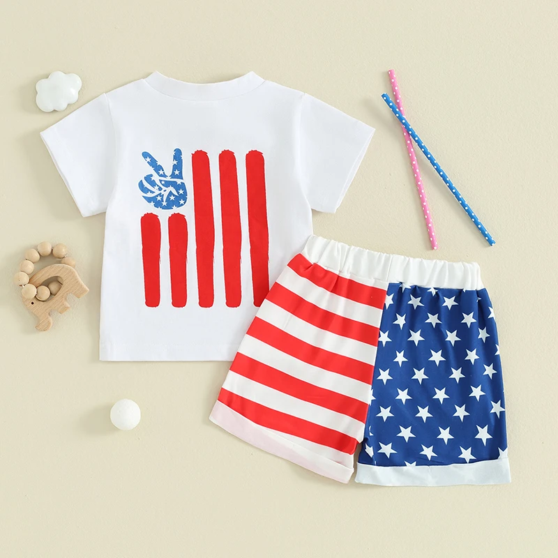 Kurylemon Baby Boy 4th of July Outfit Summer Letter Print T-shirts Top Shorts Set Toddler July Fourth Clothes