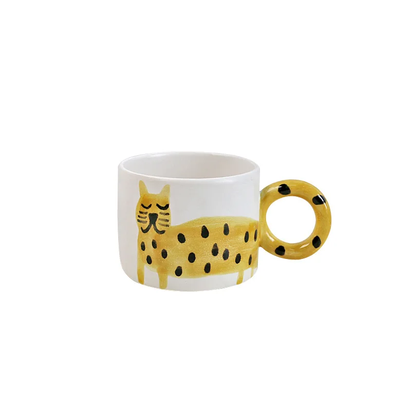 Tasse en céramique chat peint à la main pour enfants, tasse mignonne, simple, créative, maison, cuisine, eau potable, petit déjeuner, tasses, café, standardisation