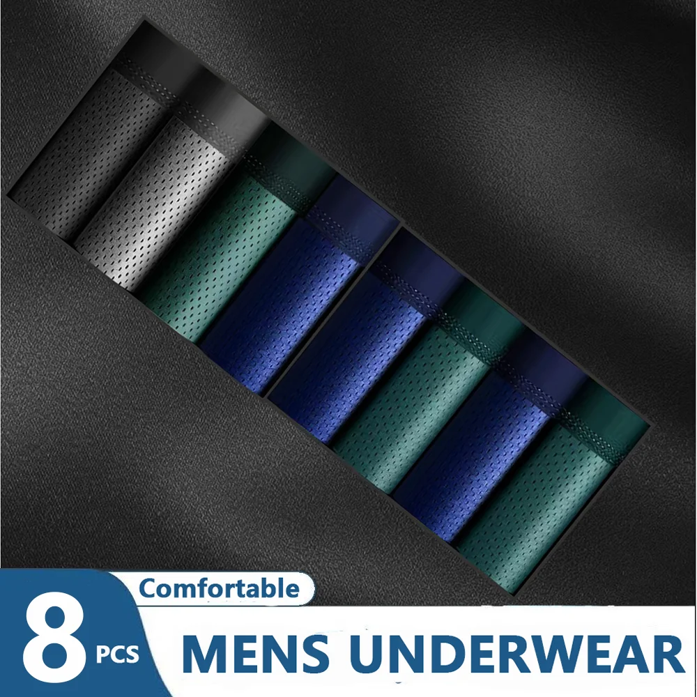 

8PCS Men's Underwear Briefs Mens Boxer Sexy Underpants Soft Black Boxershorts Milk Silk Large Size Men Panties 3D Pouch Shorts