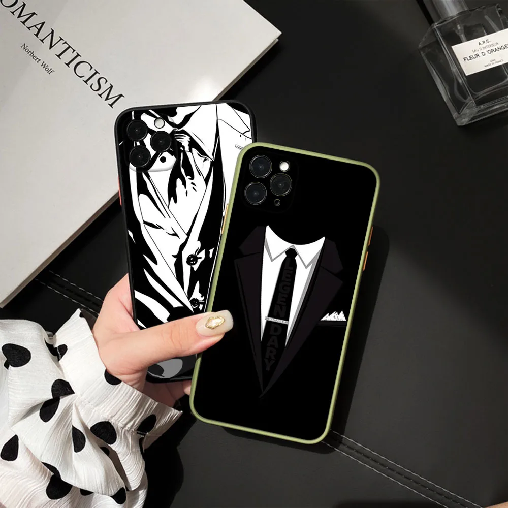 Phone Case For iPhone 15 Pro XS Max 14 7 8 6 6s Plus SE 11 12 13 Mini X XR Dark Suit Mystery Man Black Translucent Cover