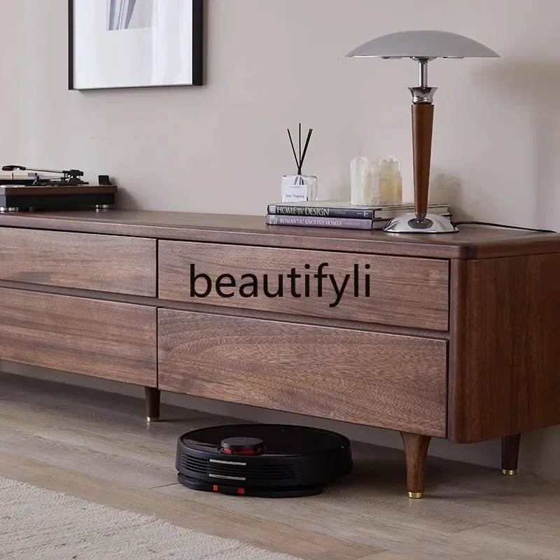 G Walnut TV cabinet coffee table combination modern simple floor cabinet living room medium and ancient wind power