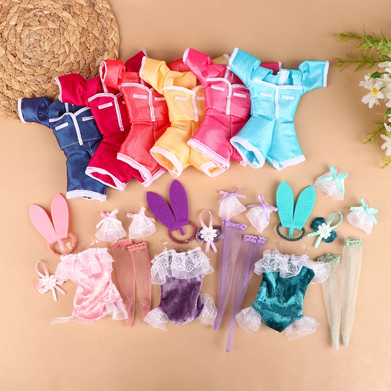 1Set Doll Clothes Short Sleeve Shorts Sexy Bunny Dress Headband Stockings Party Uniform For 30CM Doll