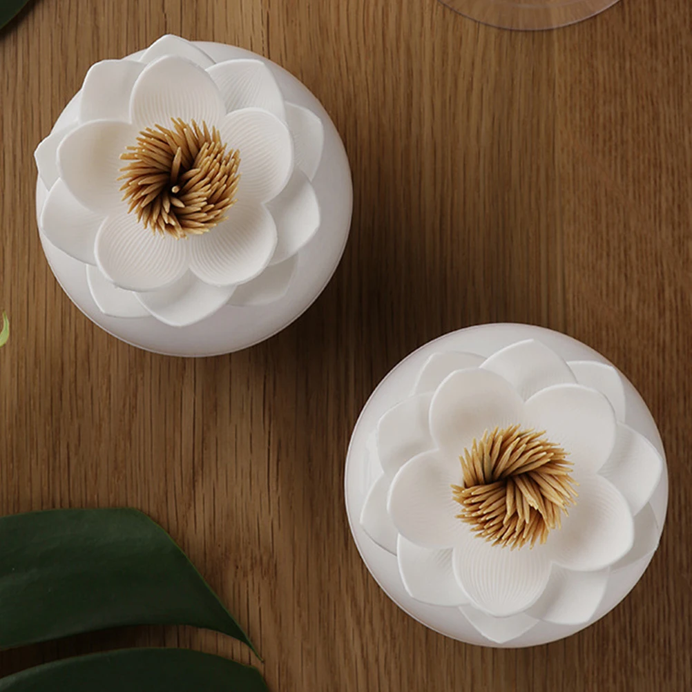 

Lotus Shape Toothpick Holder Cotton Swab Storage Box Toothpick Container Tips Organizer Home Decoration White