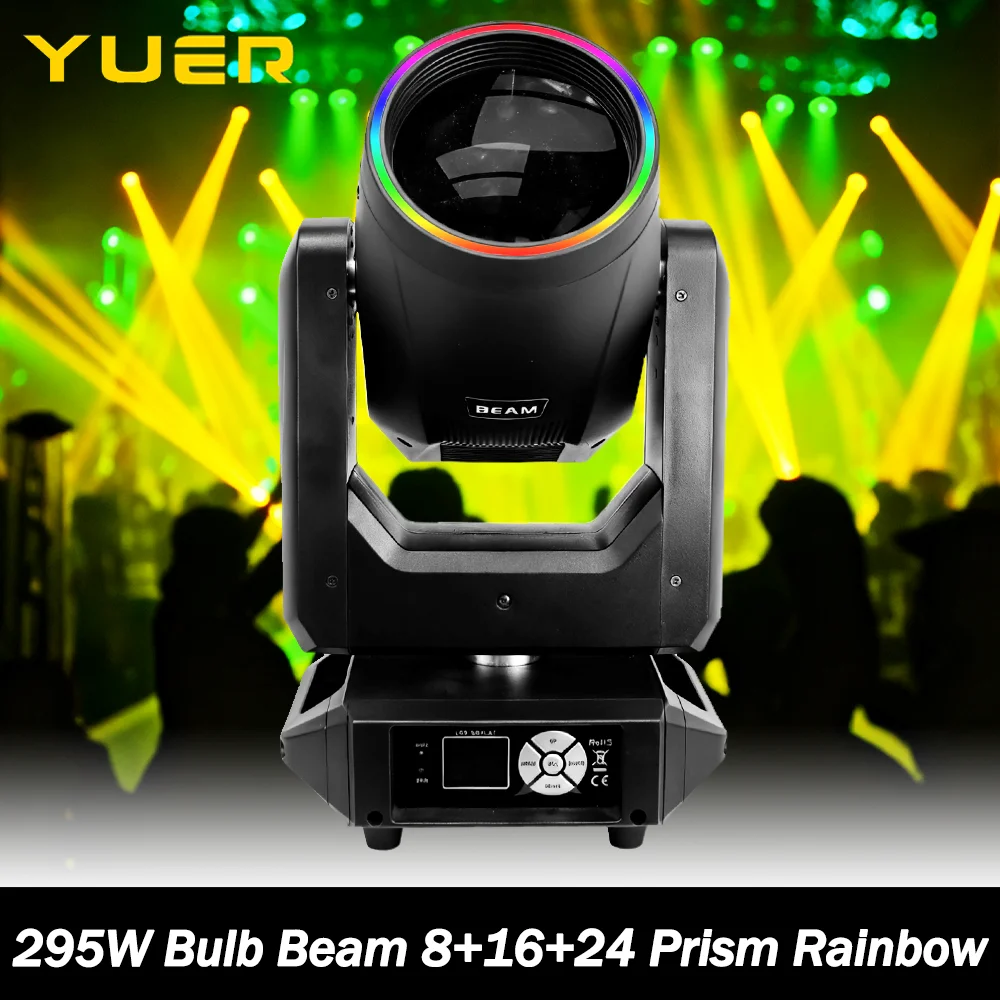 

295W Bulb Beam Moving head light with ring Atomization Rainbow effect 8+16+24 Prism DMX512 control for DJ Disco party bar club