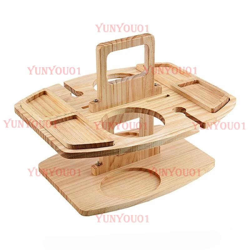 

Wooden Portable Outdoor Folding Table Fruit Snack Tray Camping Picnic Wine Table Removable Wine Glass Holder Picnic Table