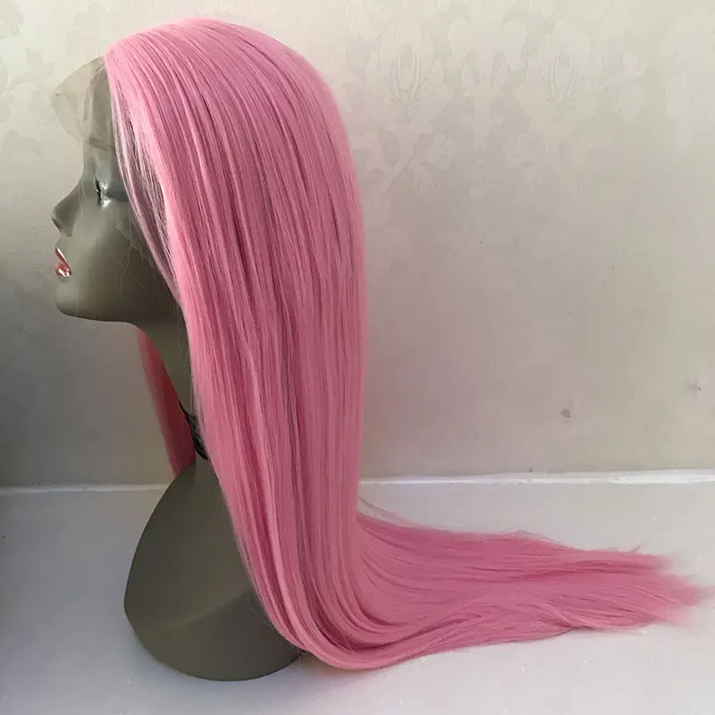 Living Pink Staight Hair Wig Synthetic 13x4 Lace Front Wigs High Quality Heat Resistant Fiber Hair Side Part For Women Cosplay