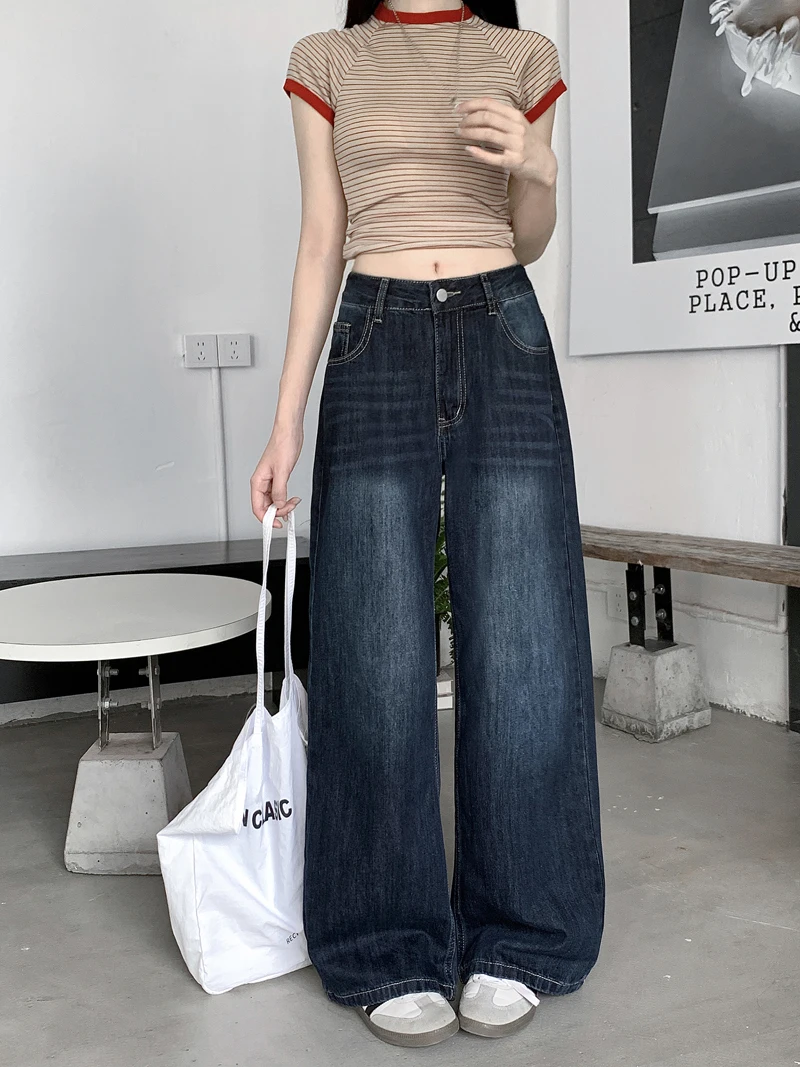 

Джинсы-бойфренды для женщин, эластичная талия, свободная посадка, женская джинсовая мода, удобная базовая простая повседневная одежда