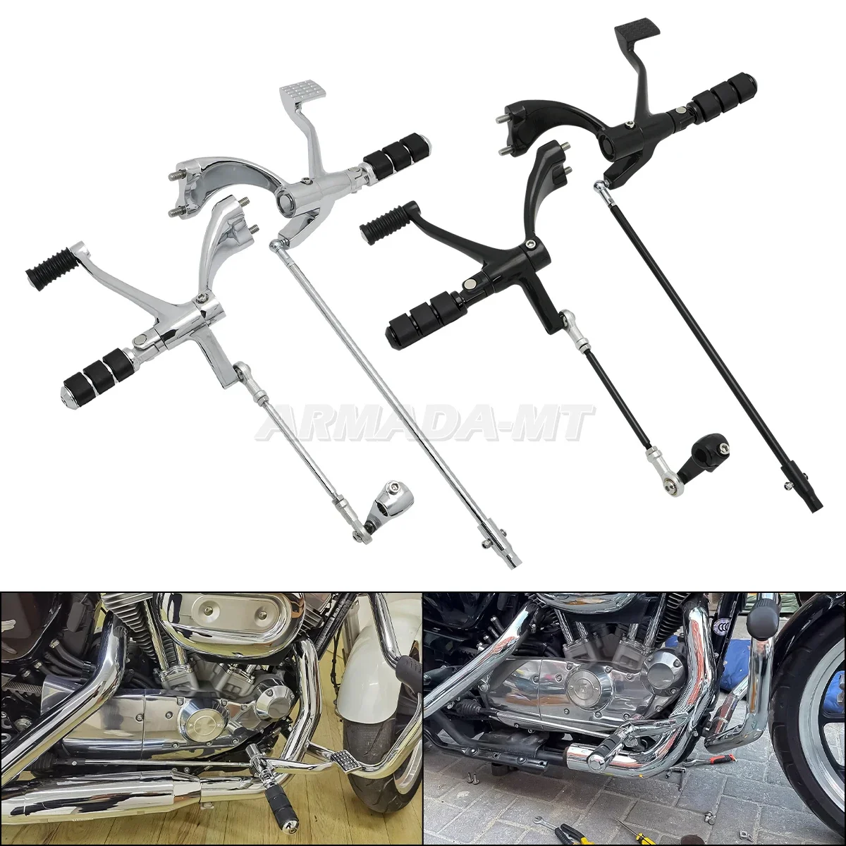 For Harley Sportster 1200 Custom Seventy Two 883 Iron 04-24 Motorcycle Forward Controls Complete Kit Pegs Levers Linkages Black