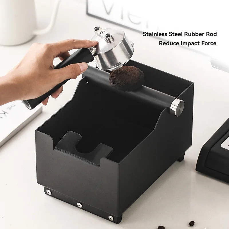 Coffee Knock Box with Stick, Made of PTFE Steel, Tamping Station Base Container for Coffee Shops and Home Kitchens