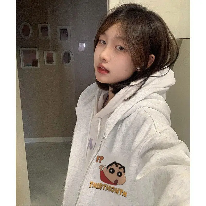 

Bandai Creative Coat Cute Anime Crayon Shin Chan Cartoon Kawaii Anime Thick Hooded Oversized Loose Versatile Jacket Girl Gift