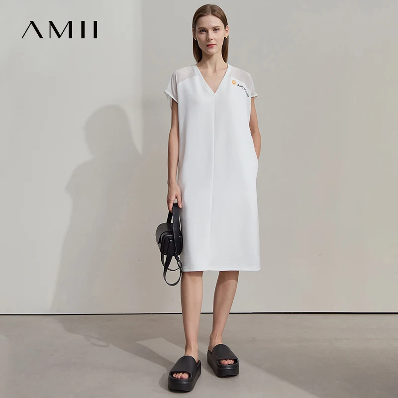 

Amii Minimalism Elegant Dress 2025 Summer New Women Solid Sleeveless V-Neck Loose Dresses Light Knit Women Clothes 12522092