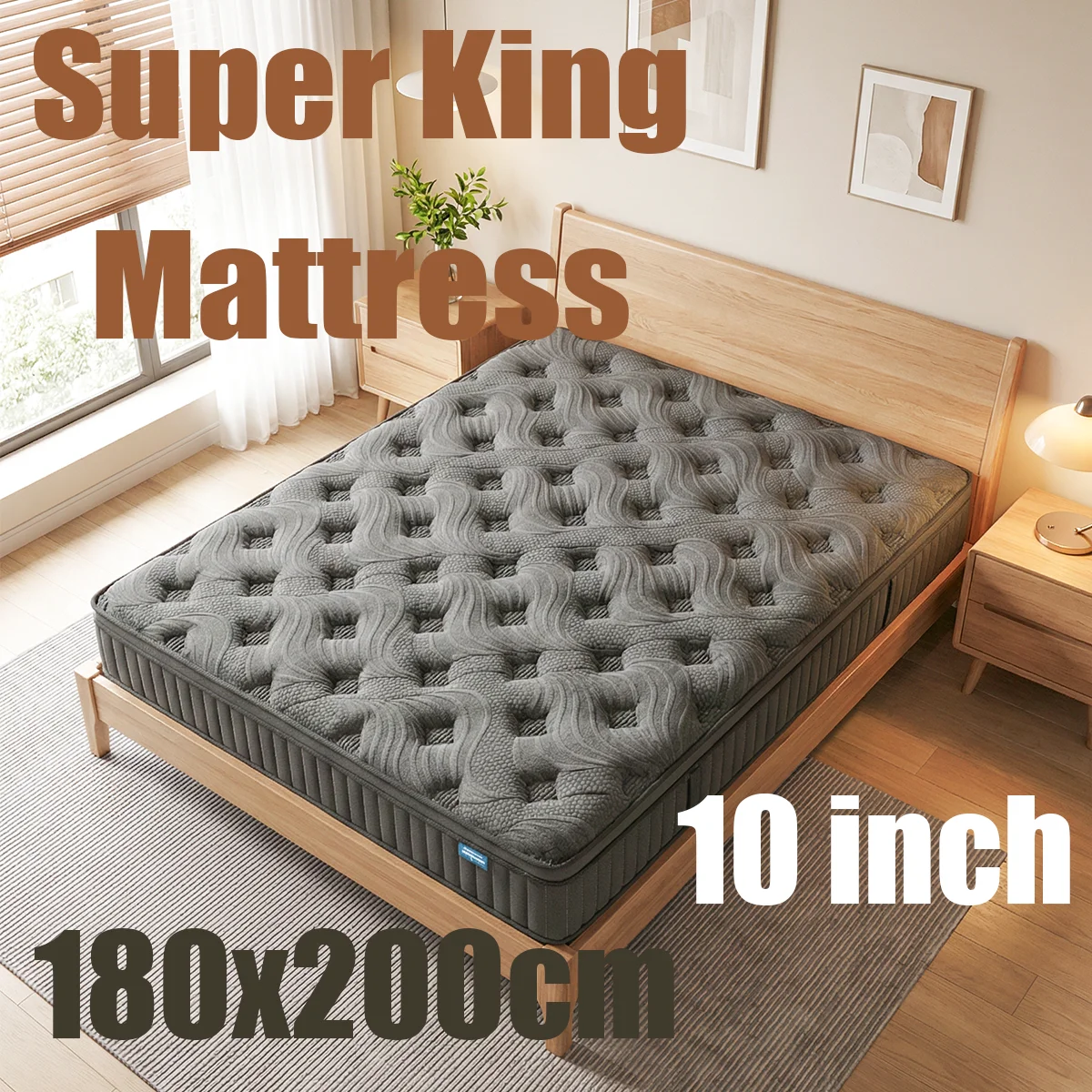 Pocket Spring Mattress 180x200cm 25cm European Super King Size 25cm Thick Breathable Motion Isolation Enhanced Edge Support Medium‑Firm Bed Mattress for Family Bedroom