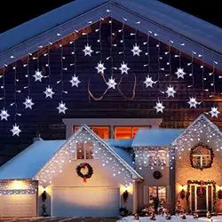 Christmas Snowflake Icicle Lights Outdoor Decorations LED String Lights 8 Modes Garland Curtain 20m 864 LEDs New Year 2025 Decor